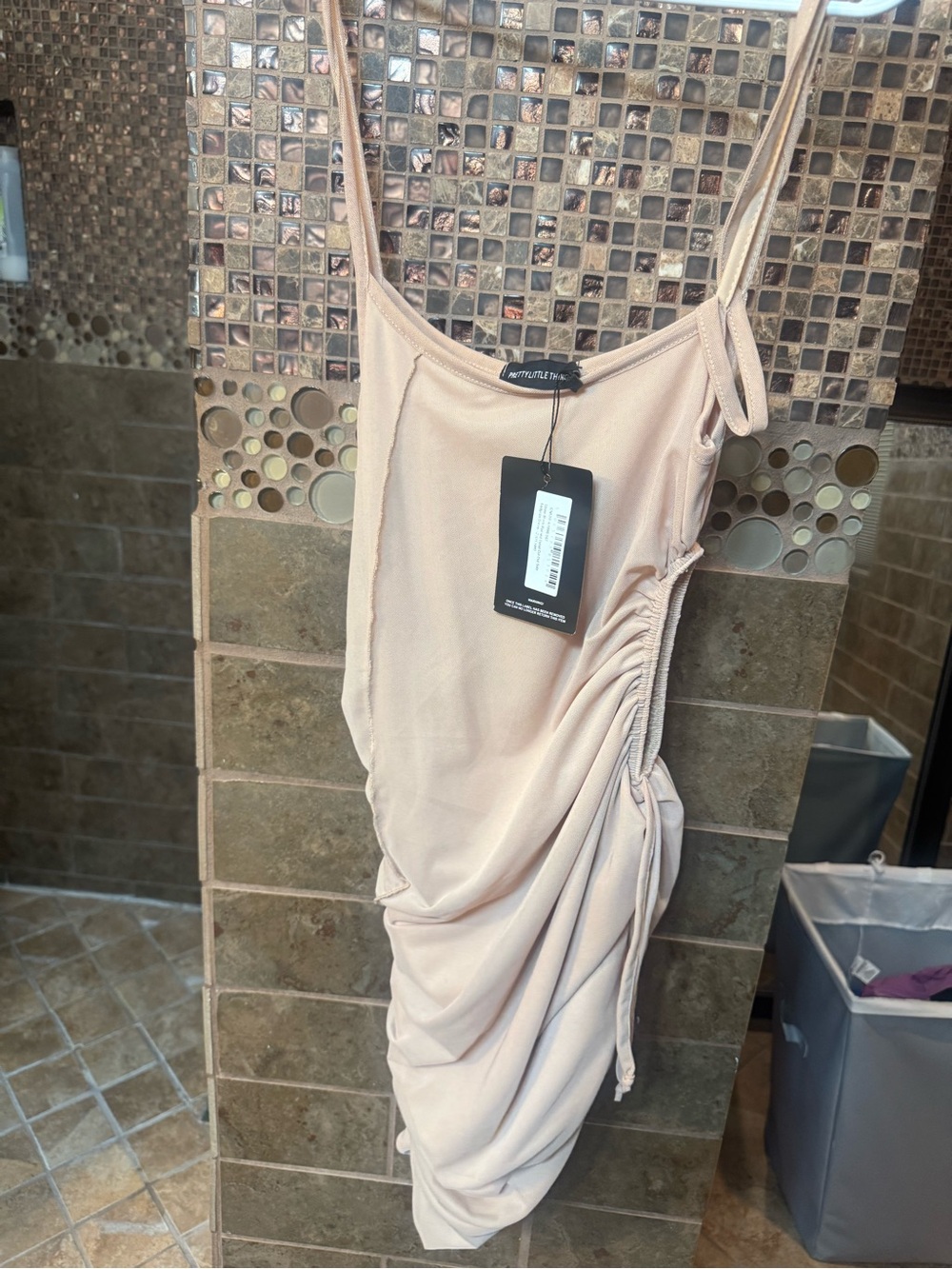 PrettyLittleThing Blush Ruched Slip Mini Dress